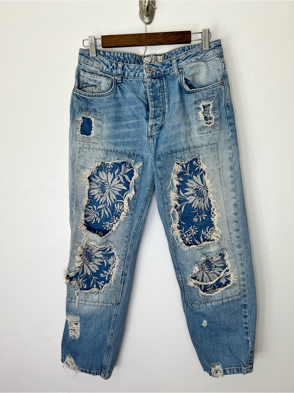 We The Free Light Blue Desert Rose Floral Patchwork Straight Leg Jeans